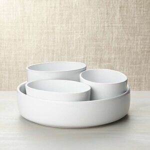 Crate & Barrel Aaron Probyn Form Server 2 Bowls From Set White Porcelain Oval